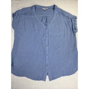 Orvis Classic Collection Button Down Top Gauze Short Sleeve Womens L Blue